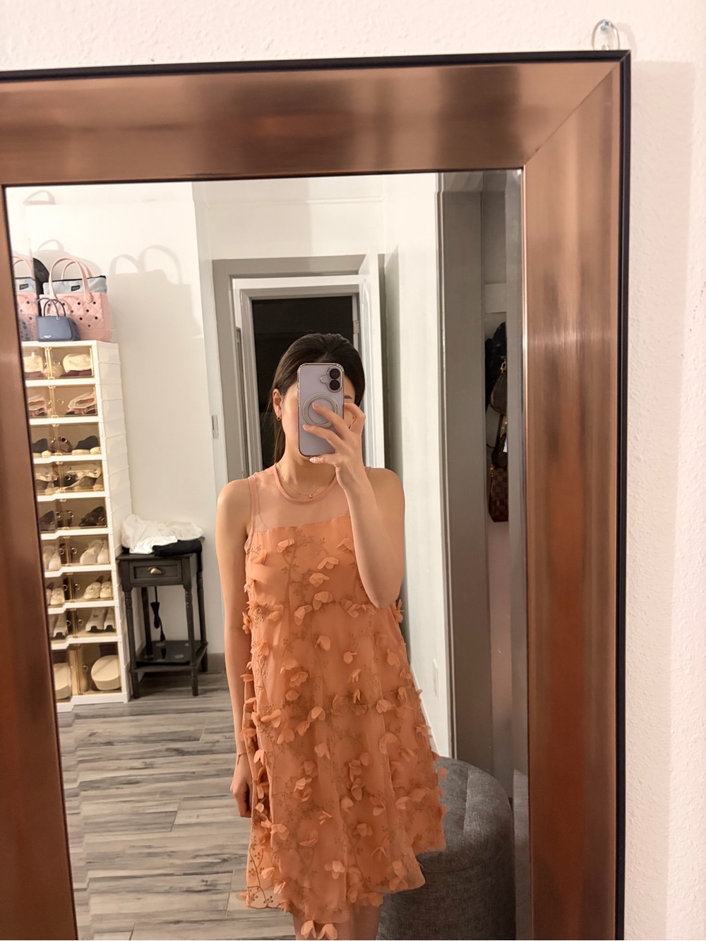 BCBGeneration Peach Floral Appliqué Mini Dress